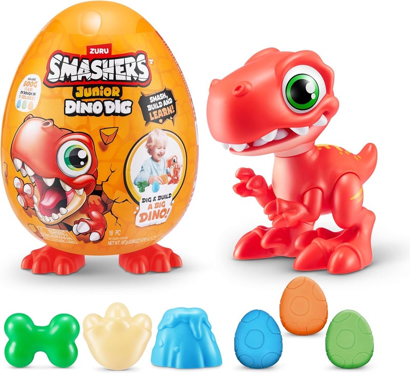 ZURU SMASHERS سماشرز جونيور دينو ديج بيضة صغيرة (رابتور) 12+ مفاجآت مركبات قوالب ديناصور ألعاب ما قبل المدرسة للأطفال بناء وتركيب ولعب حسي من 18 شهرًا إلى 3 سنوات - Image 5
