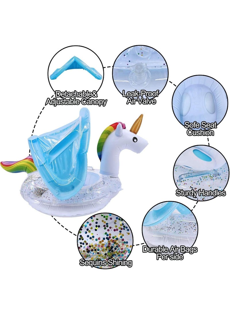 MAOGEDA Unicorn Baby Swimming Pool Float with Canopy, Glitters, Seat & Safety Handle, 2024 Summer Baby Floats for Pool, Inflatable Baby Floaties for 8-36 Months Toddler Boy Girl Summer Outdoor Party Favor - Image 5