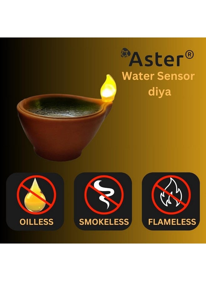 Aster Water Sensor Led Light Diyas/Deepak (Pack Of 12) / Flameless & Smokeless Warm Ambient Tea Light Candles For Diwali, New Year Home/Mandir Decoration (Brown) Plastic - Image 5
