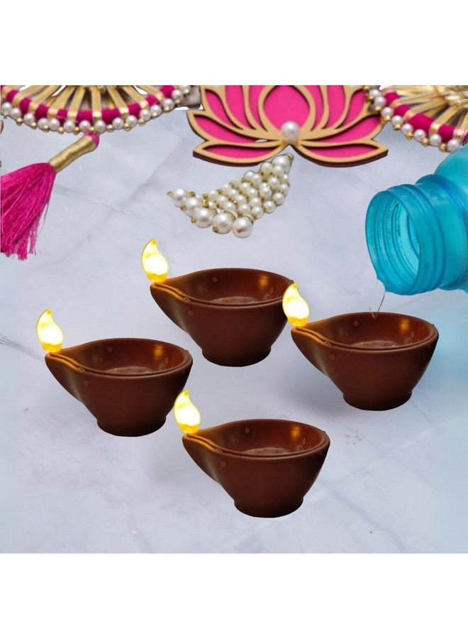 Aster Water Sensor Led Light Diyas/Deepak (Pack Of 12) / Flameless & Smokeless Warm Ambient Tea Light Candles For Diwali, New Year Home/Mandir Decoration (Brown) Plastic - Image 3