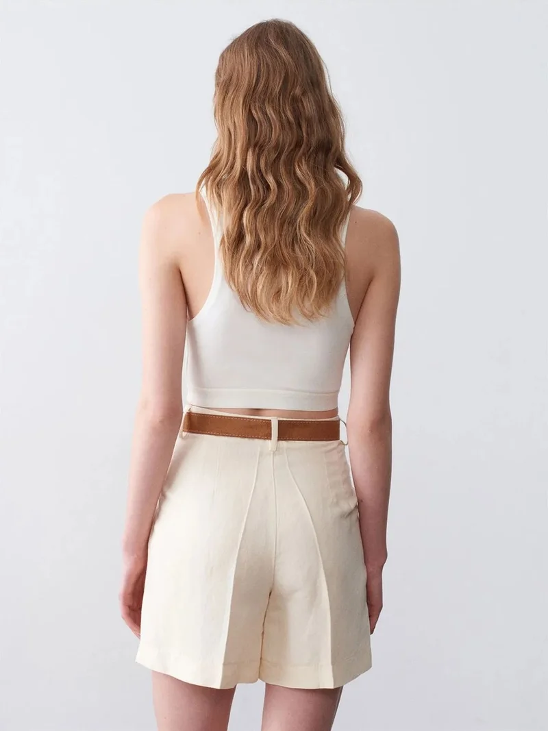 ديلفين Dilvin High-Waist Wide-Leg Tailored Shorts