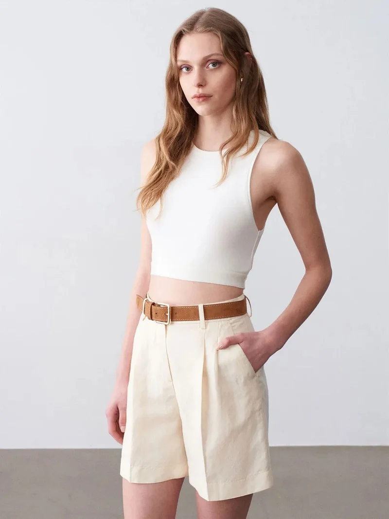 Dilvin DILVIN High-Waist Wide-Leg Tailored Shorts