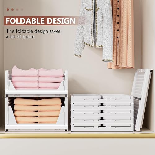 flymore Stackable Plastic Closet Organizer Bins with Front Opening – Foldable Storage Drawers for Clothes, Towels, Toys, Kitchen & Office – Space Saving Shelf Baskets (Set of 3, White) - Image 4
