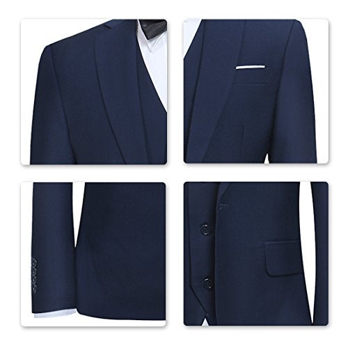 YFFUSHI Men's Slim Fit 3 Piece Suit One Button Blazer Tux Vest & Trousers, size: Large, color: Navy - Image 4