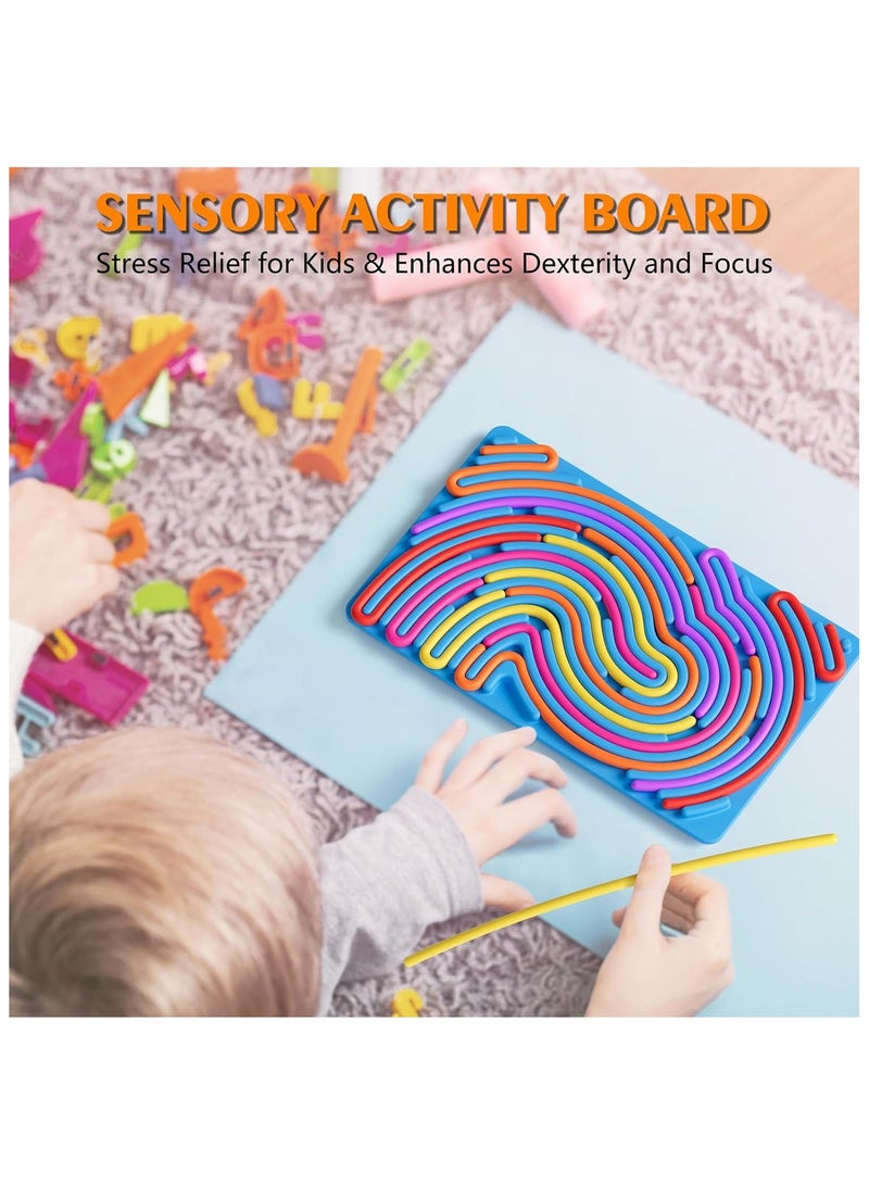 Soofam Sensory Activity Board Rainbow Color Silicone Fidget Toy for Calming, Stress, Anxiety, Autism, Silent, No Mess, Kids 3+ Adults, Includes Portable Travel Bag With 13 Strings  - Image 3