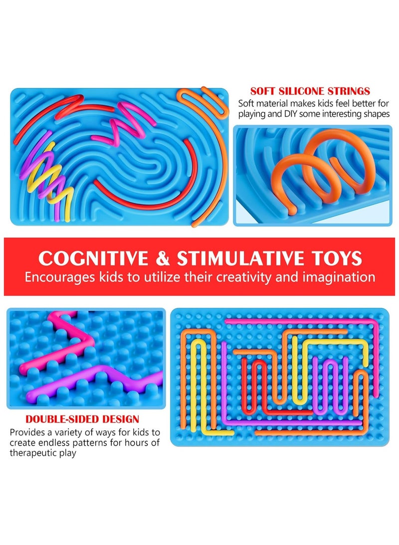 Soofam Sensory Activity Board Rainbow Color Silicone Fidget Toy for Calming, Stress, Anxiety, Autism, Silent, No Mess, Kids 3+ Adults, Includes Portable Travel Bag With 13 Strings  - Image 2