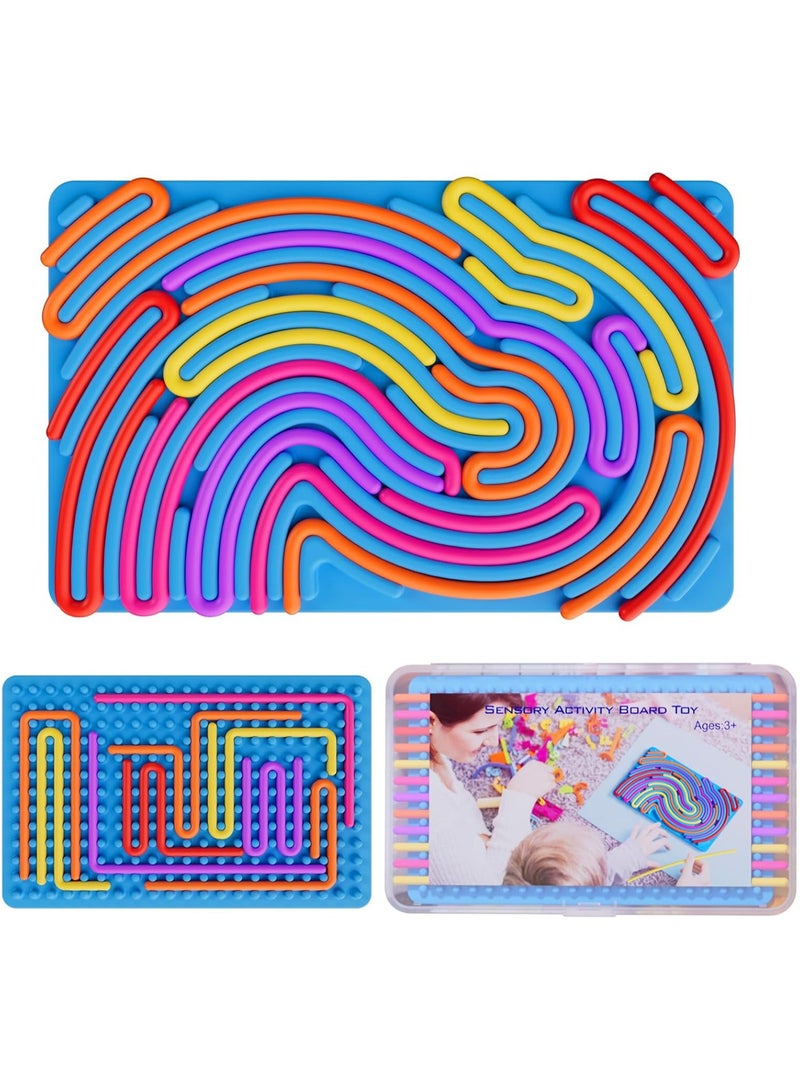 Soofam Sensory Activity Board Rainbow Color Silicone Fidget Toy for Calming, Stress, Anxiety, Autism, Silent, No Mess, Kids 3+ Adults, Includes Portable Travel Bag With 13 Strings  - Image 1