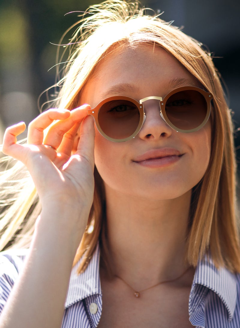 porodo Round Frame Sunglasses Riviera whit Gradient lenses & Adjustable Fit / Lightweight Design / Smooth Tint For Balanced Light Filtering - Gold - Image 4