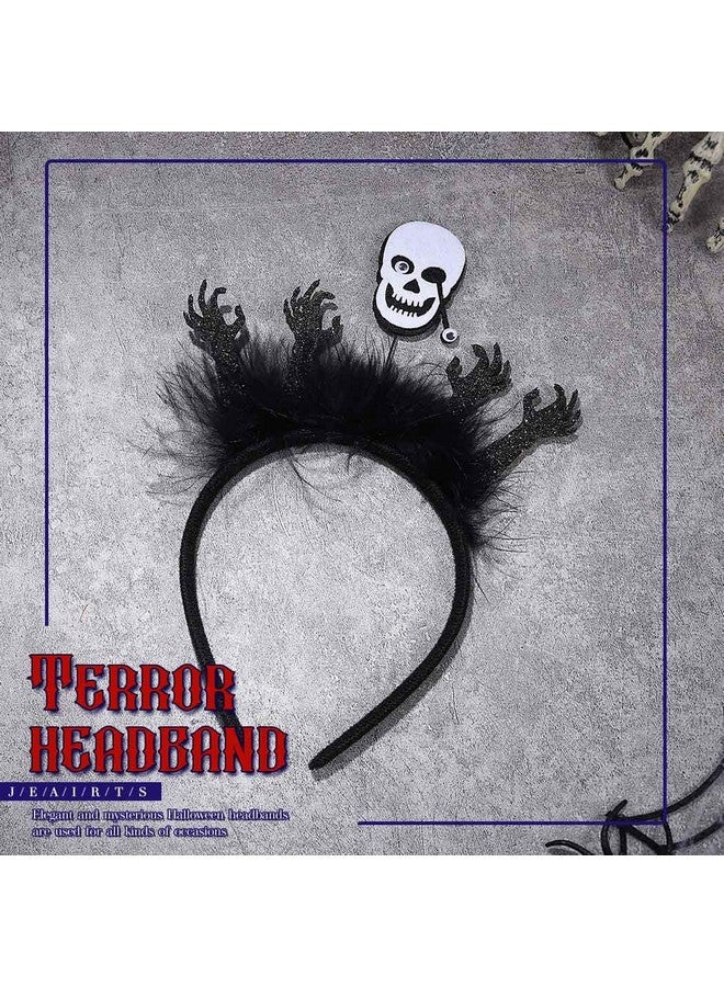 JEAIRTS Black Halloween Skull Headband Horrible Ghost Bat Hair Band Fluffy Spider Headpiece Happy Halloween Party Decoration Costume Hair Accessories For Women (Style A) - Image 2