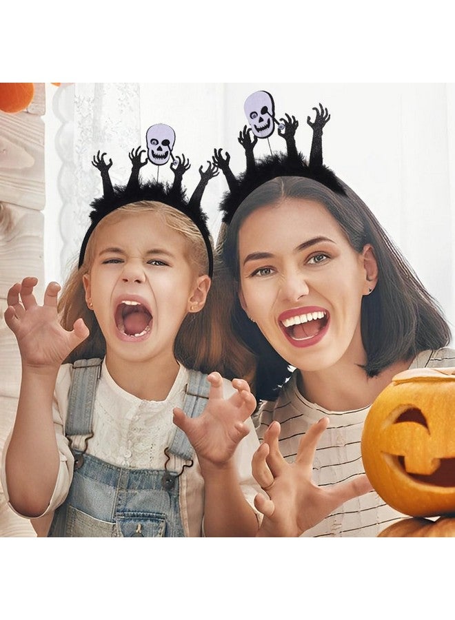JEAIRTS Black Halloween Skull Headband Horrible Ghost Bat Hair Band Fluffy Spider Headpiece Happy Halloween Party Decoration Costume Hair Accessories For Women (Style A) - Image 3