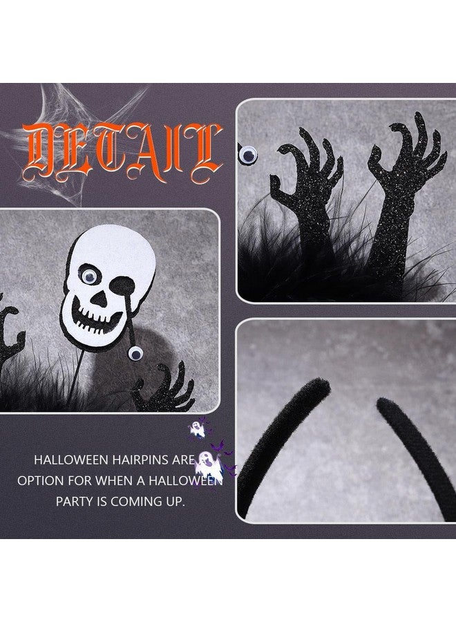 JEAIRTS Black Halloween Skull Headband Horrible Ghost Bat Hair Band Fluffy Spider Headpiece Happy Halloween Party Decoration Costume Hair Accessories For Women (Style A) - Image 4