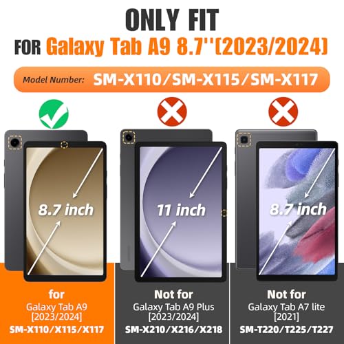 SEYMAC stock Case for Samsung Galaxy Tab A9 8.7'', Full-Body Drop Protection Case with Screen Protector Pencil Holder [360° Rotating Hand Strap] &Stand, Black - Image 2
