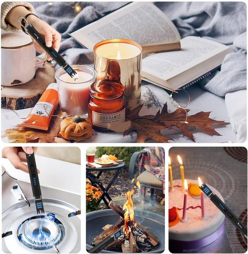 SUPRUS Candle Electric Arc Lighter Windproof Flameless USB Rechargeable Lighter with LED Light for Candle Camping BBQ Cooking (Black&Black) - Image 4