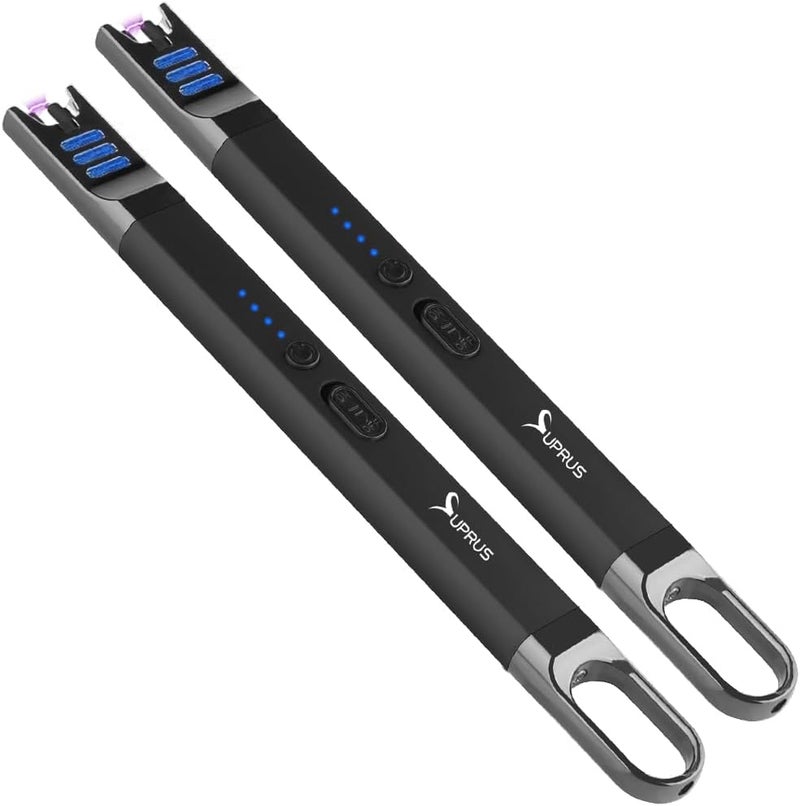 SUPRUS Candle Electric Arc Lighter Windproof Flameless USB Rechargeable Lighter with LED Light for Candle Camping BBQ Cooking (Black&Black) - Image 1