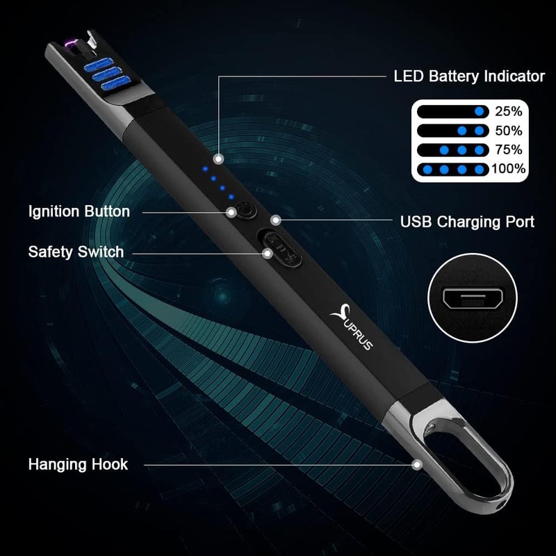 SUPRUS Candle Electric Arc Lighter Windproof Flameless USB Rechargeable Lighter with LED Light for Candle Camping BBQ Cooking (Black&Black) - Image 3