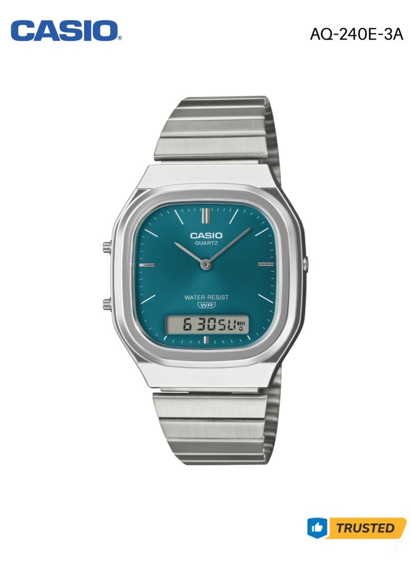 ساعة كاسيو فينتج AQ-240E-3A أنالوج/ديجيتال بسوار ستانلس ستيل
