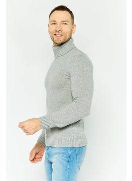 Jules Men Turtle Neck Knitted Sweater, Grey  - Image 3