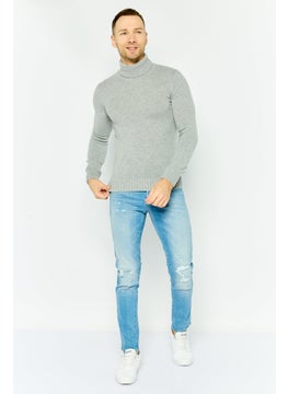 Jules Men Turtle Neck Knitted Sweater, Grey  - Image 4