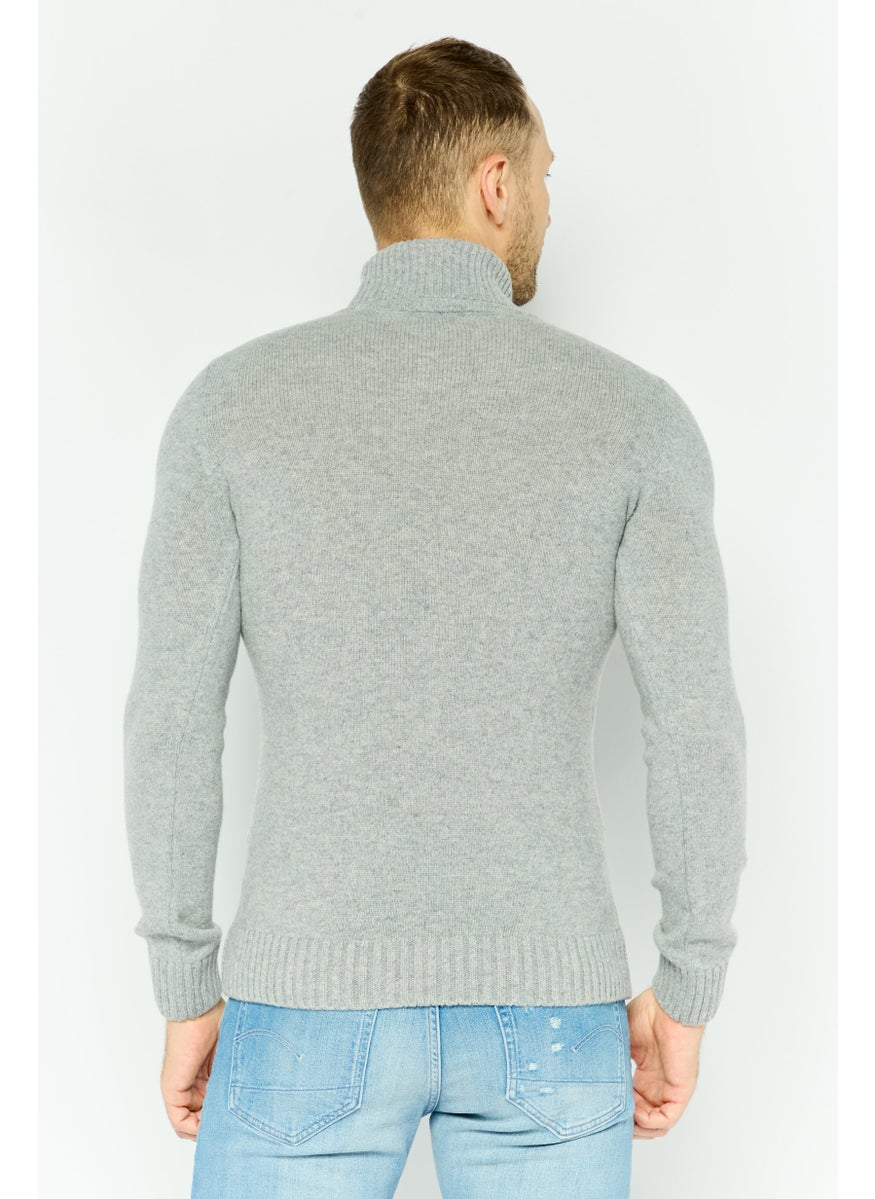 Jules Men Turtle Neck Knitted Sweater, Grey  - Image 2