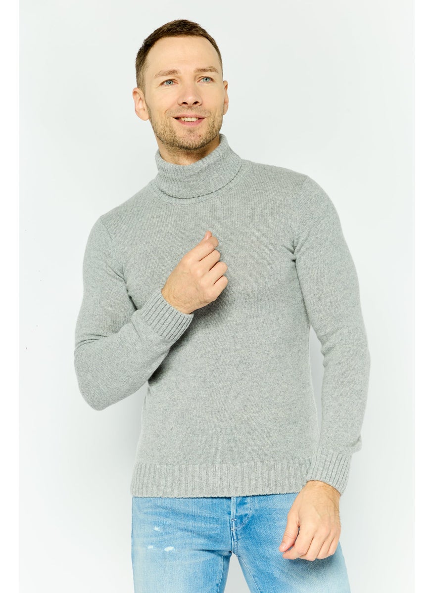 Jules Men Turtle Neck Knitted Sweater, Grey  - Image 1