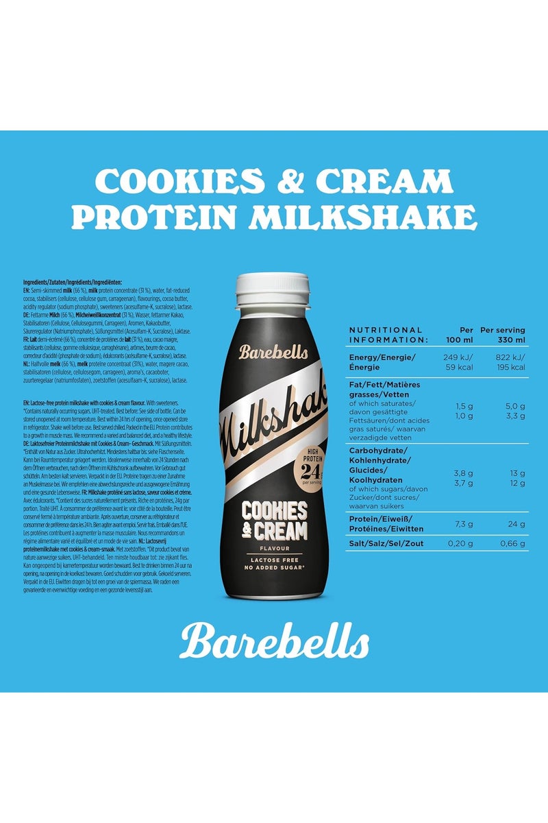 Barebells Protein Shake – 24g High Protein Milkshake, Lactose-Free, Ready to Drink, Low Carb – 8x330ml (Cookies & Cream) - Image 2