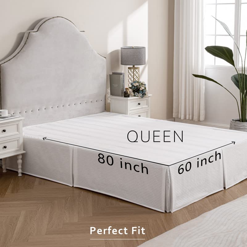 MIYE Pleated Waffle Weave Bed Skirt, Tailored Dust Ruffle 18 Inch Drop Easy Fit, Machine Washable, No Split Corners (White, Queen - 18" Drop) - Image 5