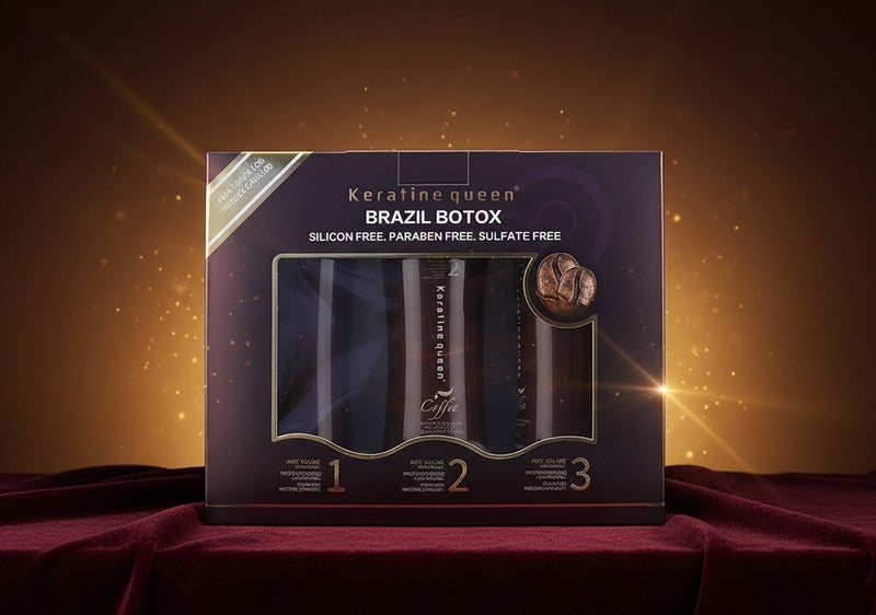 مجموعة علاج الشعر بالبوتوكس من كيراتين كوين برازيل، خالية من القهوة والسيليكون والبارابين والكبريتات، ومضادة للحجم، نظام من 3 خطوات لجميع أنواع الشعر