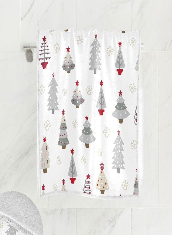 Wamika Christmas Tree Gray White Hand Bath Fingertip Towel Winter Snowflake Kitchen Towel Xmas Red Stars Bathroom Faucet Towel Set Highly Absorbent SPA Gym Shower Towels 16x30 Inch Holiday Decorations - Image 2