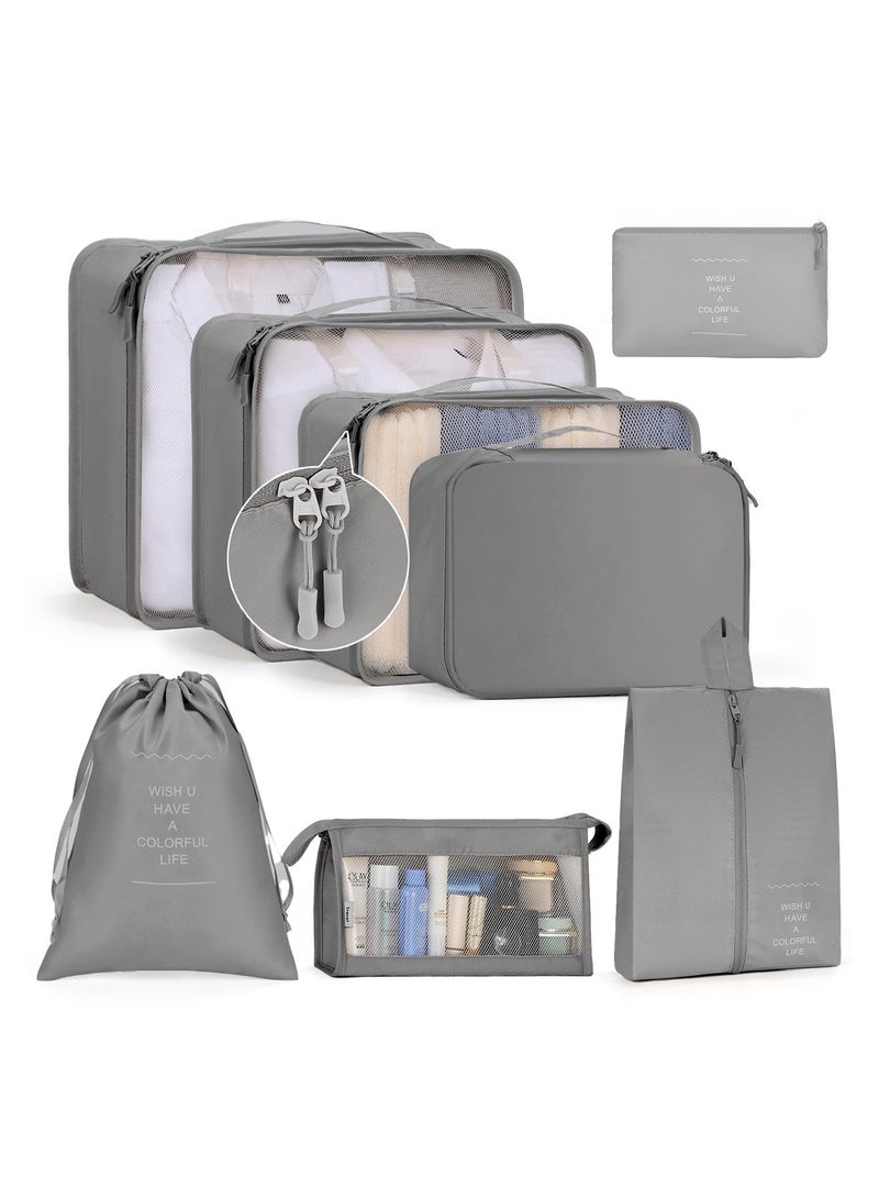 Eowhitu Travel Packing Organizers Set 8 Pieces,Waterproof Travel Bags for Suitcase, Packing Cubes for Storage Luggage, Bra, Underwear and Shoes Pouches 8 Packs-Grey - Image 1