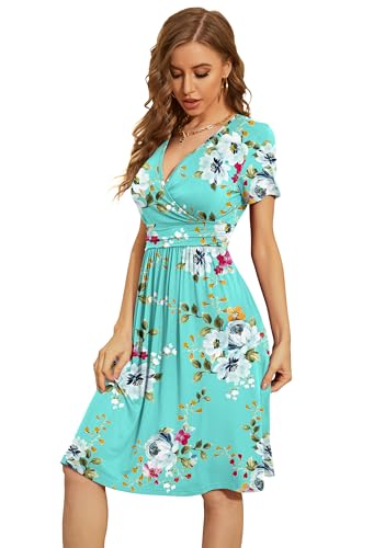 WEACZZY Summer Dresses for Women Floral Sundresses Casual Short Sleeve Vacation Travel Dress Flowy Beach Dresses with Pockets,Floral Mint Green,L - Image 2
