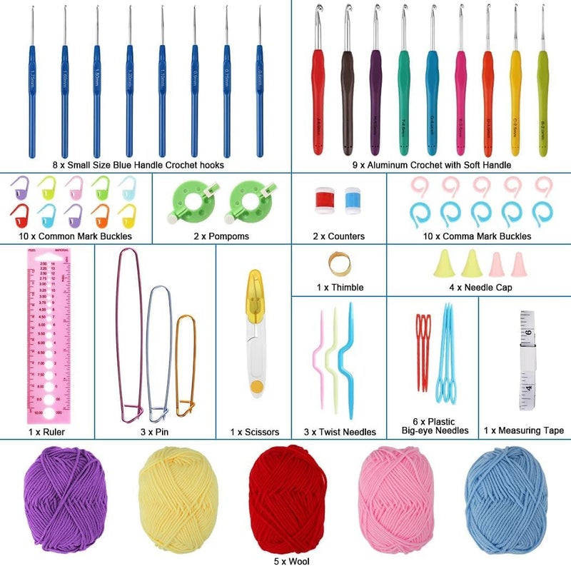 JERN 67 Pcs Crochet Kit Crochet Kit for Beginners Adults Travel Crochet Hook Case with Crochet Hooks 5 Colour Yarn Balls Knitting SuppliesYelllow - Image 2