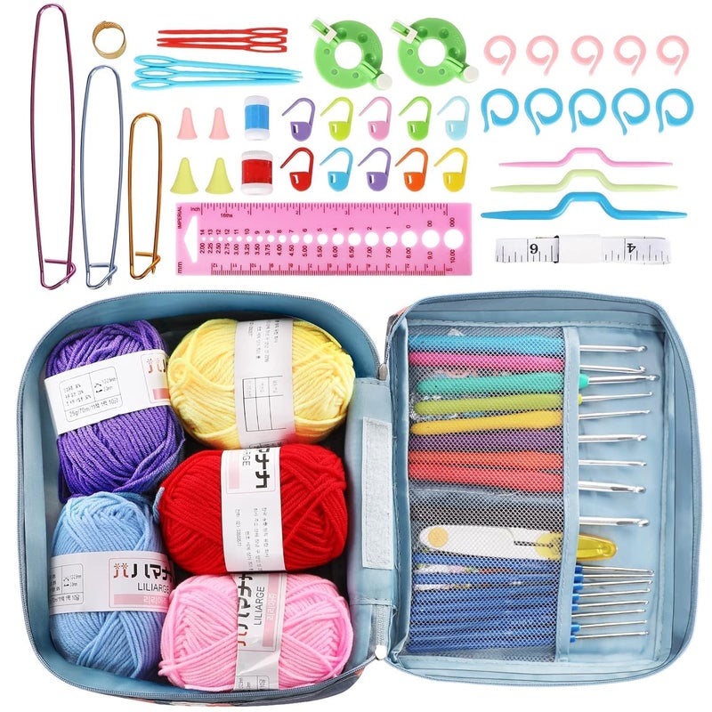 JERN 67 Pcs Crochet Kit Crochet Kit for Beginners Adults Travel Crochet Hook Case with Crochet Hooks 5 Colour Yarn Balls Knitting SuppliesYelllow - Image 5