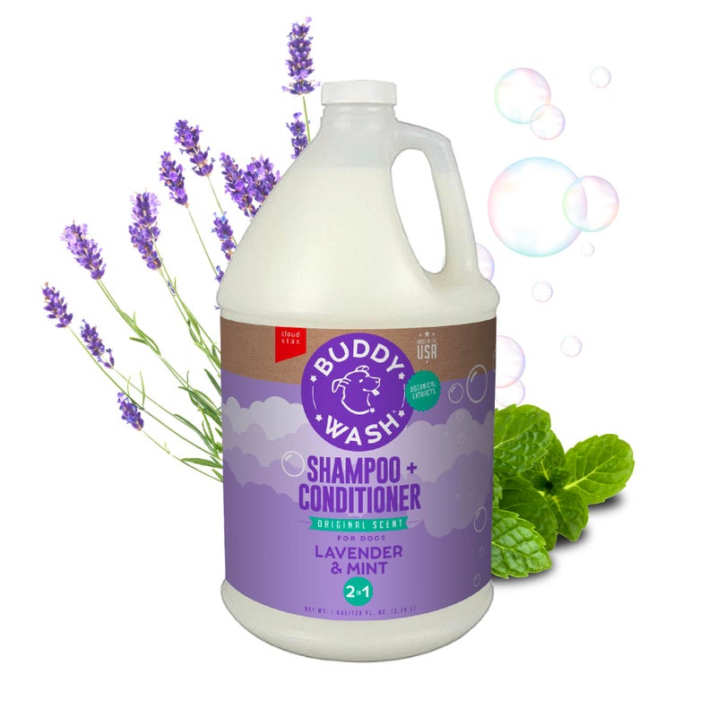 BUDDY BISCUITS Buddy Wash 2in1 Dog Shampoo and Conditioner for Dog Grooming Lavender Mint 1 gal Bottle