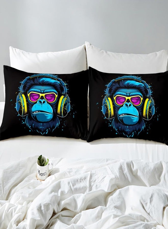 Feelyou 3D Gorilla Bed Sheet Set Headphone Gorilla Bed Sheets for Kids Boys Girls Wild Animal Pattern Bedding Set Watercolor Blue Design Fitted Sheet Bedroom Collection 2Pcs Twin Size - Image 4