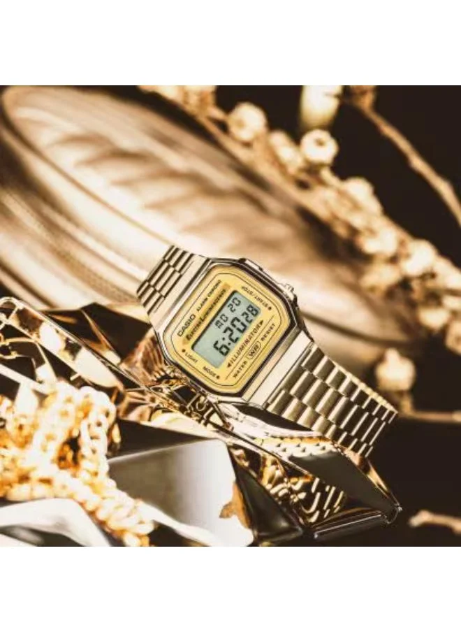 كاسيو Unisex Digital Display Watch With Gold Stainless Steel Strap - A168WG-9WDF