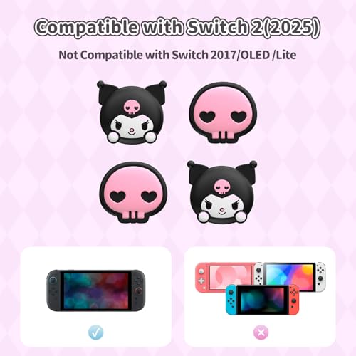 Kuitmor Thumb Grip Caps Compatible with Nintendo Switch 2 Silicone Joystick Grip Caps for Switch 2025 4pcs KLM Style Black Purple - Image 3