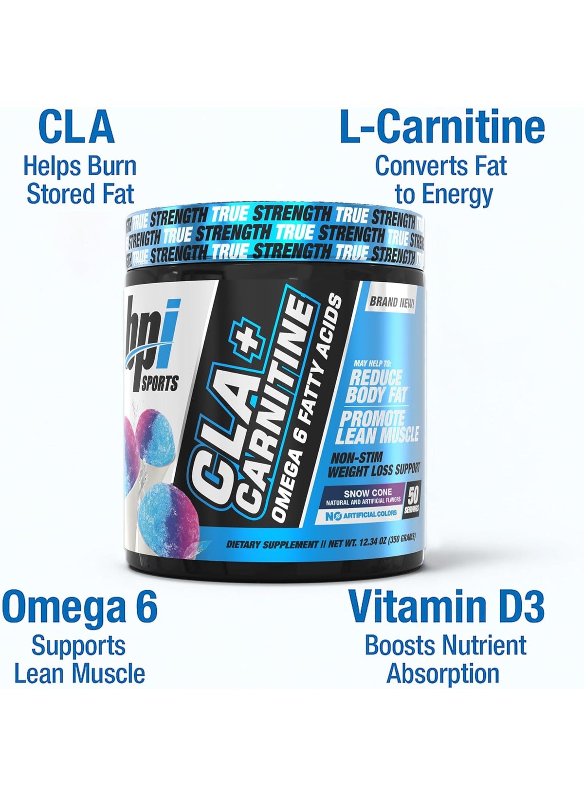 BPI SPORTS CLA Plus Carnitine, Snow Cone Flavor, 50 Servings | Best Price UAE
