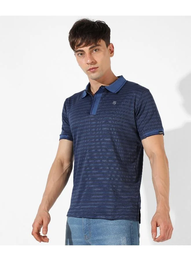 Campus Sutra Men's Blue Striped Regular Fit Casual T-Shirt