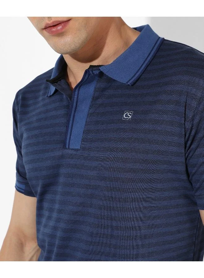 Campus Sutra Men's Blue Striped Regular Fit Casual T-Shirt