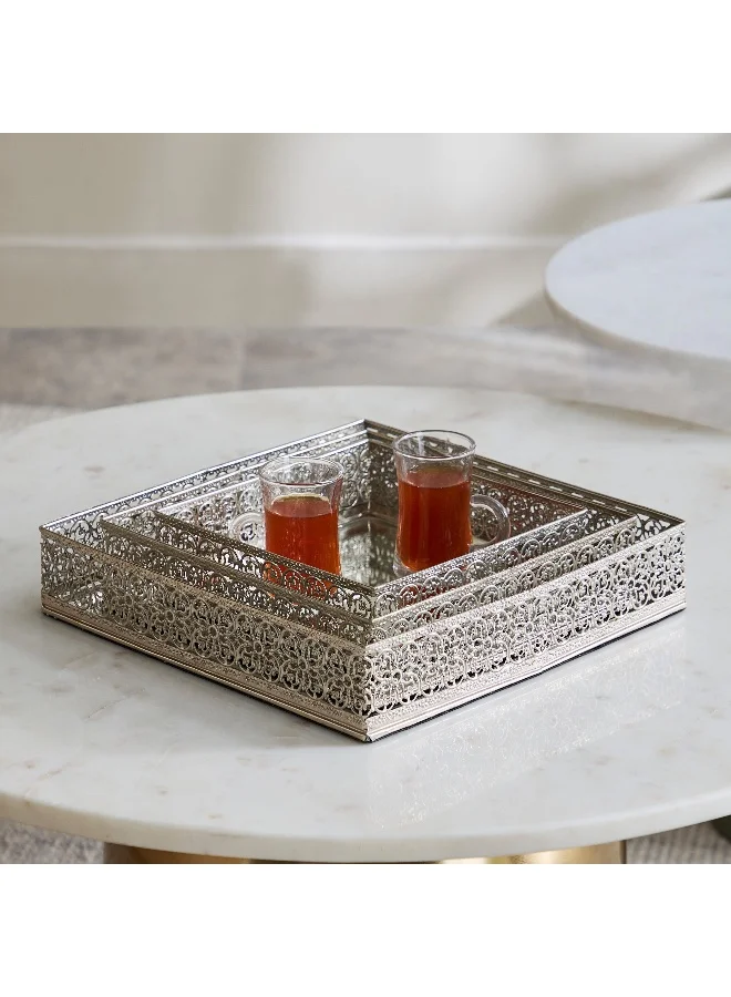 Home Box Milo 3-Piece Metal Square Perforated Mirror Tray Set