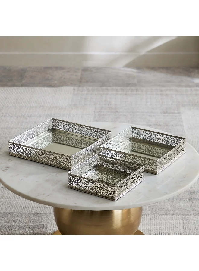 Home Box Milo 3-Piece Metal Square Perforated Mirror Tray Set