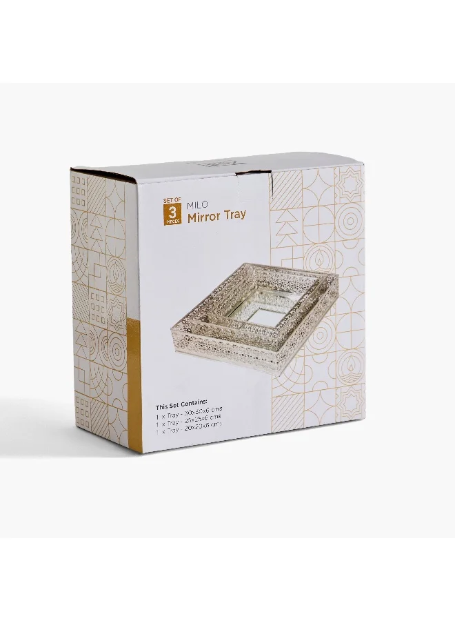 Home Box Milo 3-Piece Metal Square Perforated Mirror Tray Set