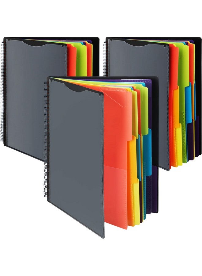 Chinco 3 Pack 24 Pocket Poly Project Organizer With 12 Dividers Spiral Project Folder Multi Pocket Folder Binder Organizer For School Office Customizable Front Cover Letter Size 1/3 Cut Tab - Image 1