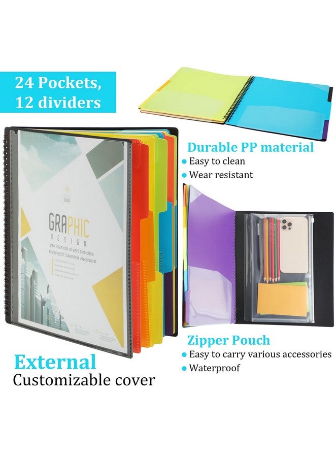 Chinco 3 Pack 24 Pocket Poly Project Organizer With 12 Dividers Spiral Project Folder Multi Pocket Folder Binder Organizer For School Office Customizable Front Cover Letter Size 1/3 Cut Tab - Image 3
