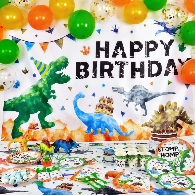 WERNNSAI Watercolor Dinosaur Backdrop - 73'' x 43'' Dinosaur Birthday Party Decorations for Boys Kids Large Indoor Outdoor Photography Background Dino Theme Party Supplies Wall Banner Room Decor - Image 2
