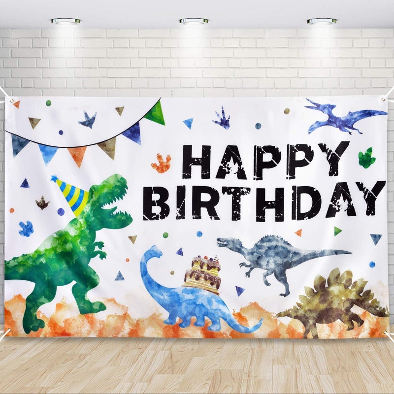 WERNNSAI Watercolor Dinosaur Backdrop - 73'' x 43'' Dinosaur Birthday Party Decorations for Boys Kids Large Indoor Outdoor Photography Background Dino Theme Party Supplies Wall Banner Room Decor - Image 1