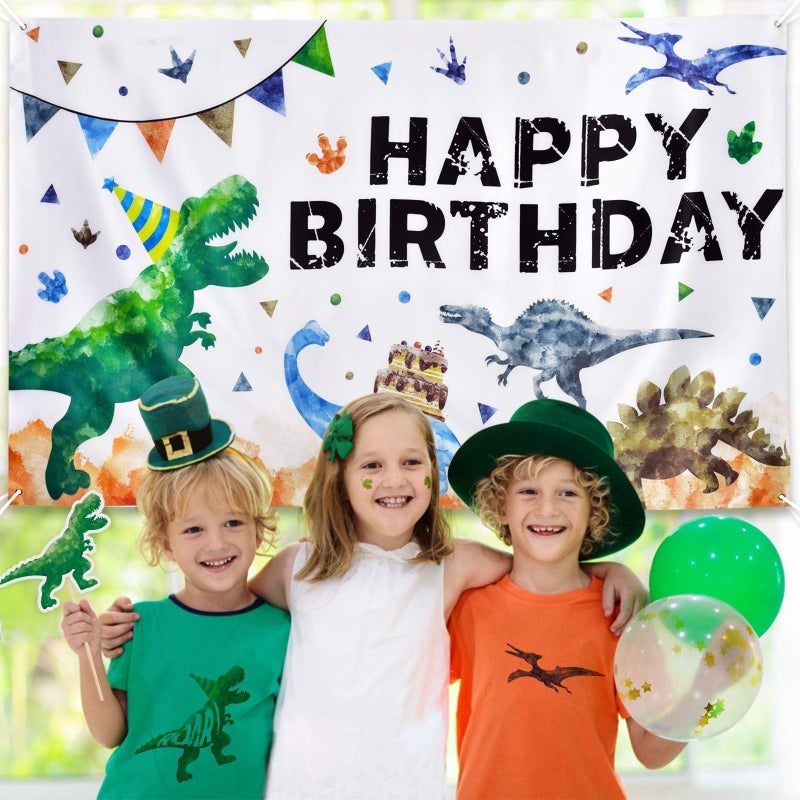 WERNNSAI Watercolor Dinosaur Backdrop - 73'' x 43'' Dinosaur Birthday Party Decorations for Boys Kids Large Indoor Outdoor Photography Background Dino Theme Party Supplies Wall Banner Room Decor - Image 3