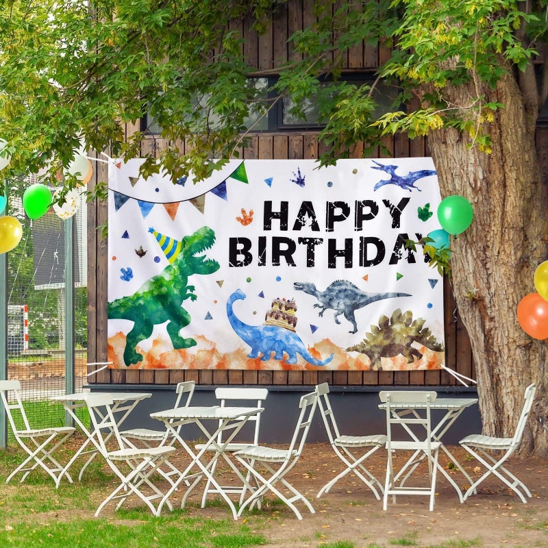 WERNNSAI Watercolor Dinosaur Backdrop - 73'' x 43'' Dinosaur Birthday Party Decorations for Boys Kids Large Indoor Outdoor Photography Background Dino Theme Party Supplies Wall Banner Room Decor - Image 4
