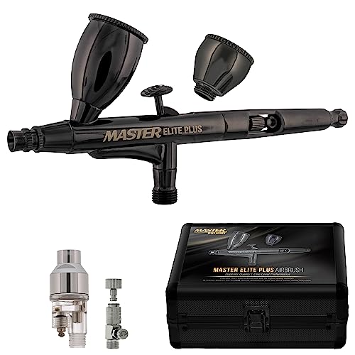 Master Airbrush Master Elite Plus Airbrush Set, Model 120 - Elite Level Spray Performance Dual-Action Gravity Feed Airbrush Kit with Case, 0.3mm Tip, 2 Cups, Filter - Auto-Graphics, Art, Cake, Tattoo, Craft Hobby - Image 1