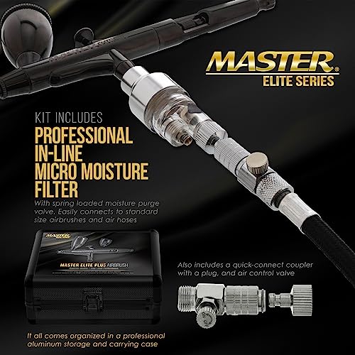 Master Airbrush Master Elite Plus Airbrush Set, Model 120 - Elite Level Spray Performance Dual-Action Gravity Feed Airbrush Kit with Case, 0.3mm Tip, 2 Cups, Filter - Auto-Graphics, Art, Cake, Tattoo, Craft Hobby - Image 5